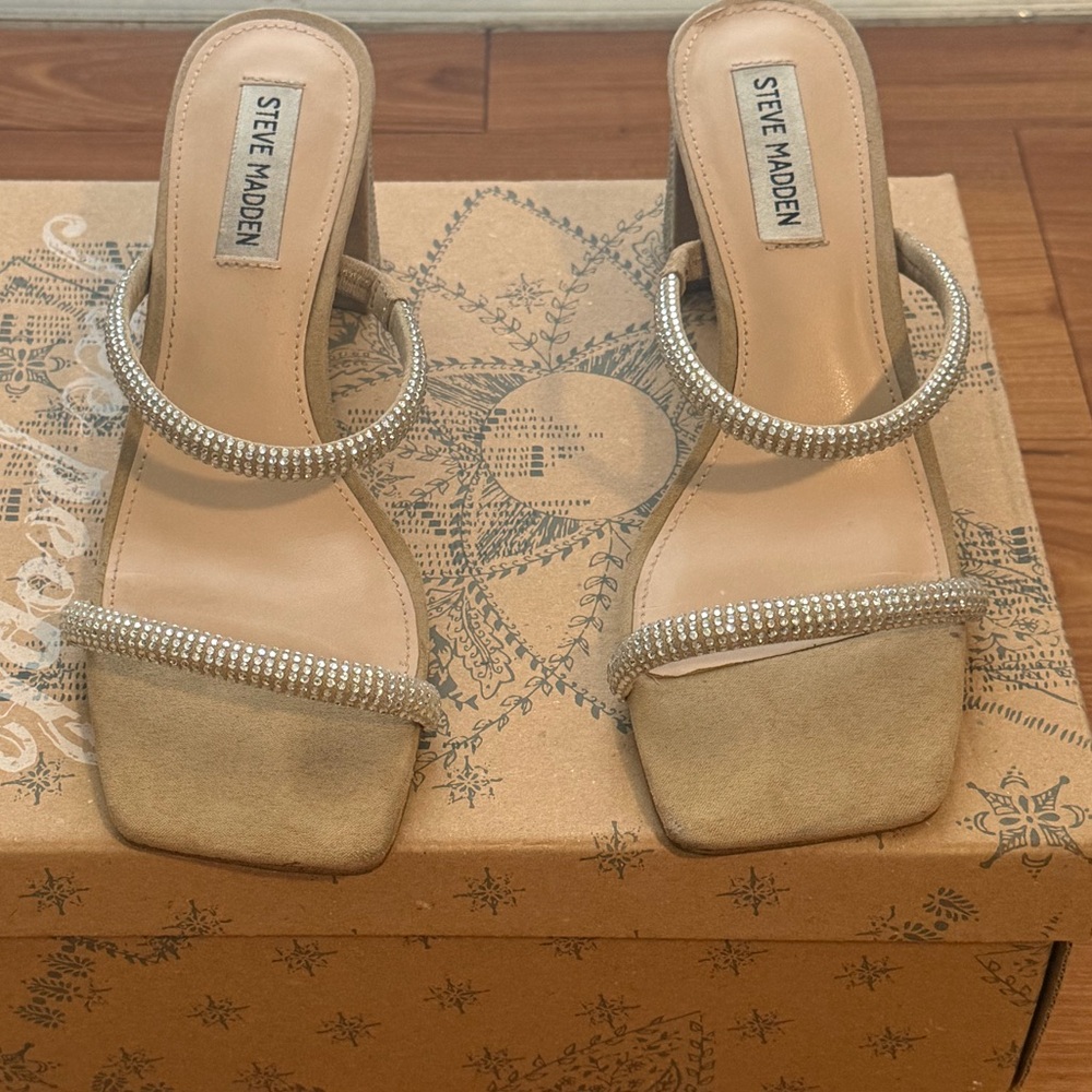 Steve Madden Nude Suede Rhinestone Strap Heels